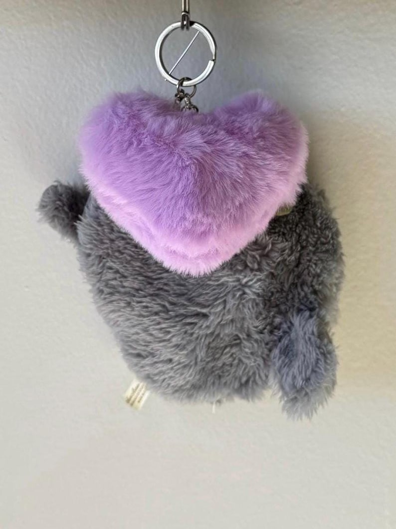 My Neighbor Totoro soot sprite Faux fur BIG Heart Plushie Coin purse bag charm Purple