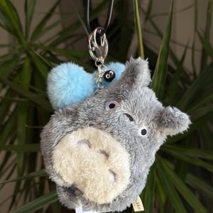 My Neighbor Totoro soot sprite Faux fur BIG Heart Plushie Coin purse bag charm Blue