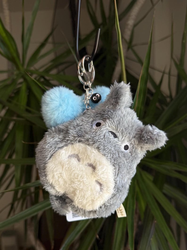 My Neighbor Totoro soot sprite Faux fur BIG Heart Plushie Coin purse bag charm Blue