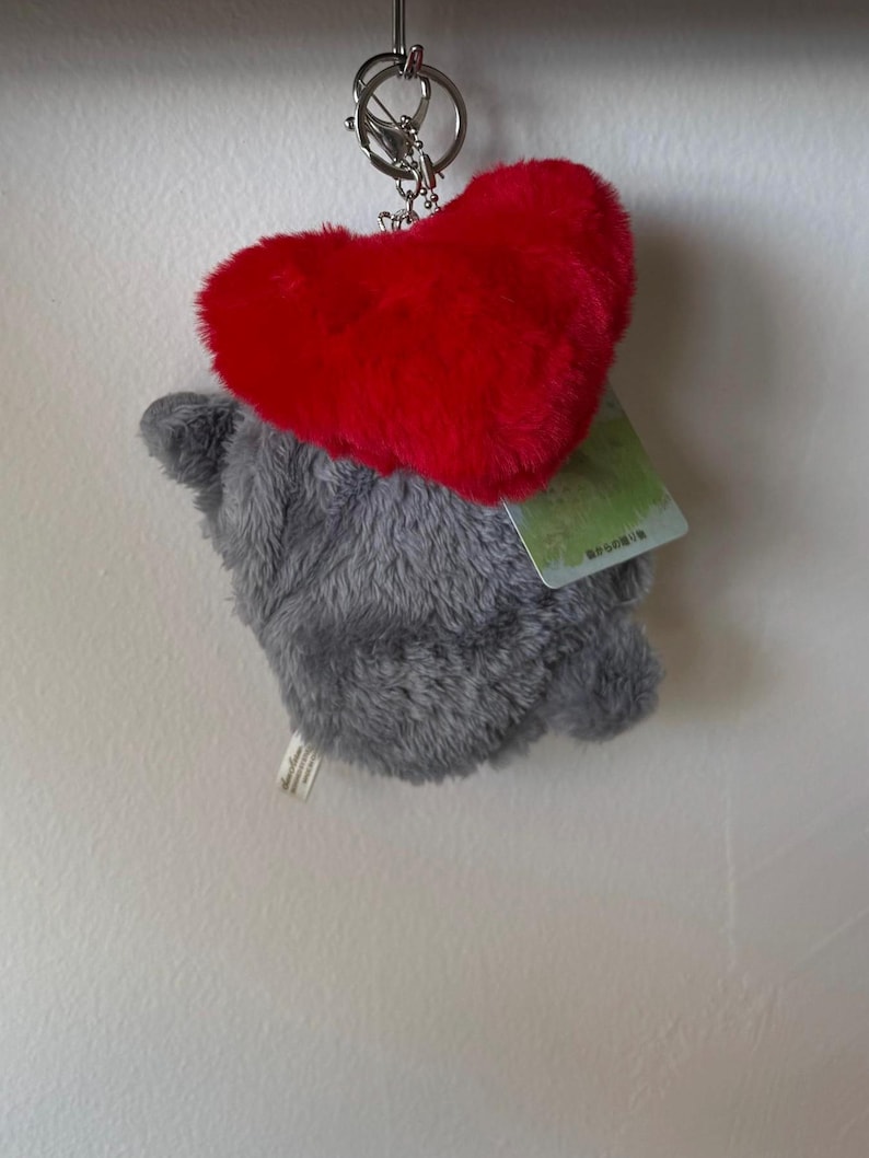 My Neighbor Totoro soot sprite Faux fur BIG Heart Plushie Coin purse bag charm Red