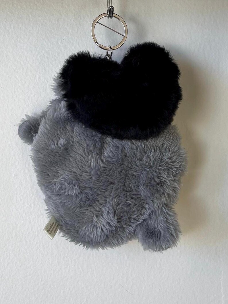 My Neighbor Totoro soot sprite Faux fur BIG Heart Plushie Coin purse bag charm Black