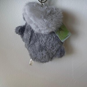 My Neighbor Totoro soot sprite Faux fur BIG Heart Plushie Coin purse bag charm Gray