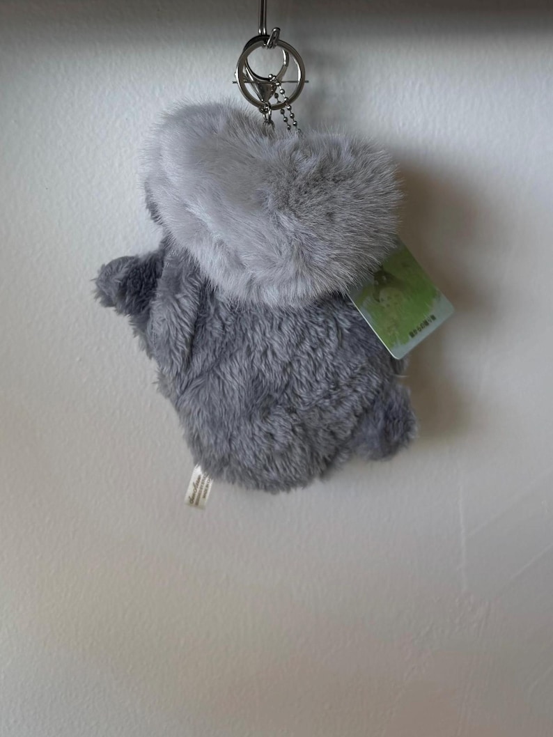 My Neighbor Totoro soot sprite Faux fur BIG Heart Plushie Coin purse bag charm Gray