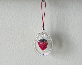 Framed Coquette Strawberry Drip Phone Charm