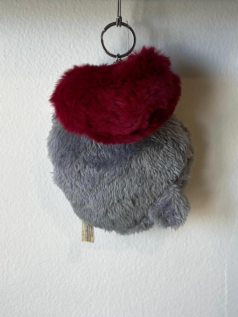 My Neighbor Totoro soot sprite Faux fur BIG Heart Plushie Coin purse bag charm Deep Red