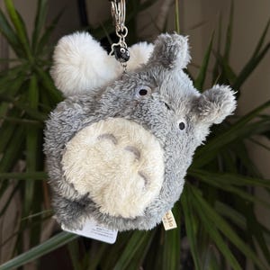 My Neighbor Totoro soot sprite Faux fur BIG Heart Plushie Coin purse bag charm White