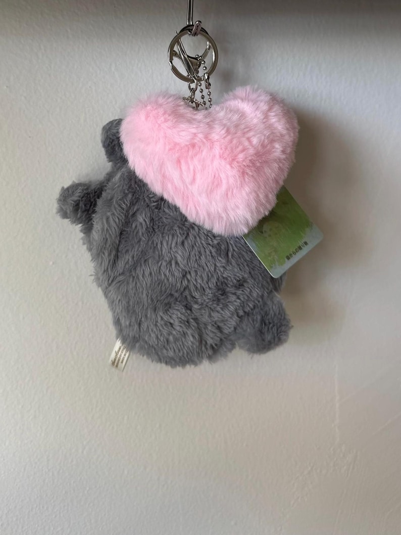 My Neighbor Totoro soot sprite Faux fur BIG Heart Plushie Coin purse bag charm Baby Pink