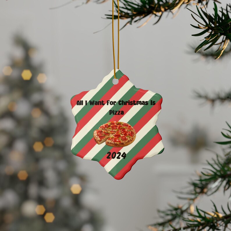 Funny Pizza Ornament, 2024, Xmas Tree Decor, Gift for Foodie, Bundle