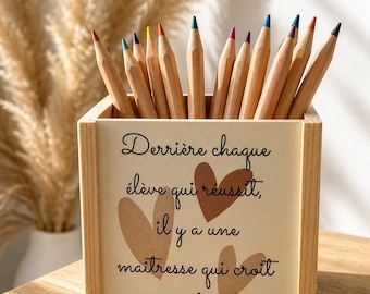 Porte crayon personnalisé merci maîtresse • pot à crayons • cadeau fin d'année scolaire • cadeau maîtresse ou maître