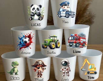 Gobelet enfant personnalisé avec prénom • Dino, pompier, pirate, panda, foot, pelleteuse • Cadeau personnalisé•école•crèche•rentrée scolaire