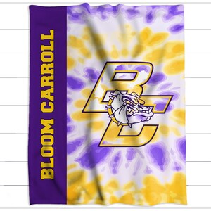 Bloom Carroll Tie Dye Blankets, BC, Carroll, School, Purple and Gold, Ohio, Blanket, Stadium Blanket