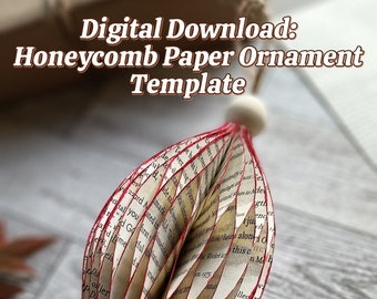 DIY Oval Honeycomb Ornament Digital Template, Instant Digital Download, Paper Ornament Template, Vintage Paper Ornament, Rustic Decor