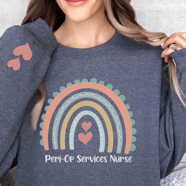 Peri-op Nurse boho rainbow sweatshirt,OR nurse & PACU RN pullover,Surgical nurse heart sweater,Operating room nurse hoodie,Cute gift for her