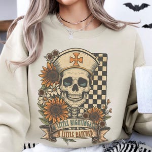 Funny Nurse shirt, A Little Nightingale, A Little Ratched sweatshirt, Vintage Halloween shirt, Spooky Sarcastic shirt, Gothic Fall sweater