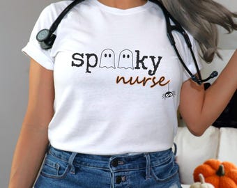 Spooky Nurse Halloween shirt, Cute Ghost NICU Nurse T-shirt, Spooky Season Pediatric RN gift, Minimalist Nursing Student Halloween crewneck