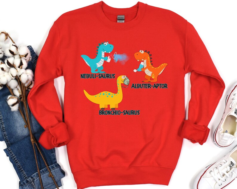 Grappig sweatshirt voor ademhalingstherapeut, shirt dinosaurus pediatrische ademhalingstherapie, aangepast shirt voor kinderarts en verpleegster, PICU RRT ronde hals Red
