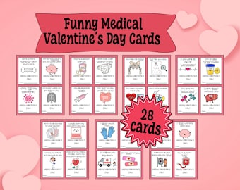 Grappige medische Valentijnsdagkaarten, V-Day afdrukbare wenskaarten voor verpleegkundigen, gekke digitale download Valentijnsdagcadeau voor collega's
