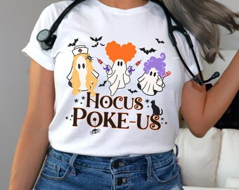 Halloween Nurse shirt, Funny Phlebotomy Halloween T-shirt, Spooky ER Crew tee, Witchy Infusion Nurse crewneck, Cute Hocus Poke-us Ghosts tee