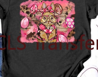 Pink Camo Easter Bunny DTF Print: Ready to Press Heat Transfer