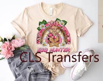 Egg Hunter Bunny DTF Print: Rainbow Easter Heat Transfer