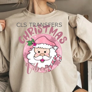 Christmas Vibes Santa, Noël, Noël rose, Impression DTF, Prêt à appuyer, Transfert Dtf, Transfert de chaleur, Père Noël, Impression de Noël