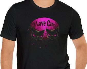 I love cats print for adults Unisex Jersey Short Sleeve Tee, T-Shirt, Birthday gift, Kittens, cat lover, Christmas gift, Cat gift, cute cats