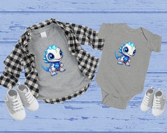 Adorable t-shirt et body bébé dinosaure robot, vêtements futuristes, design unique et tendance pour les enfants passionnés de technologie, vêtements pour bébés cool de 0 à 24 mois