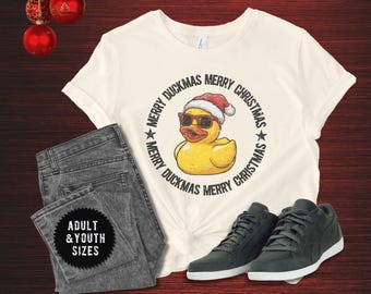 Merry Duckmas Unisex Tee, Fun Christmas Duck Tshirt, Santa Duck Holiday Shirt, Cool Duck Xmas Top, Festive Animal Lover Gift, Funny Quirky