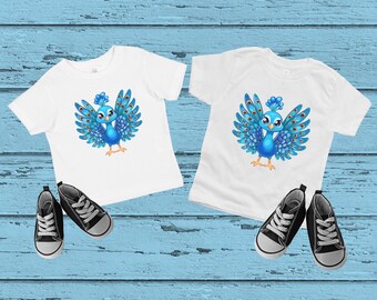Kleurrijk Peacock Parade T-shirt, schattig kinder-T-shirt voor kleine natuurliefhebbers, speels en helder, perfecte pauwenkleding voor kinderen van 0-5 jaar