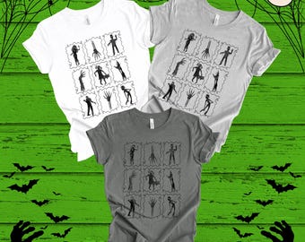 Zombie Panel T-Shirt, Creepy Undead Graphic Tee, Halloween Horror Shirt for Spooky Season & Zombie Party Apparel, Zombie Lover Gift
