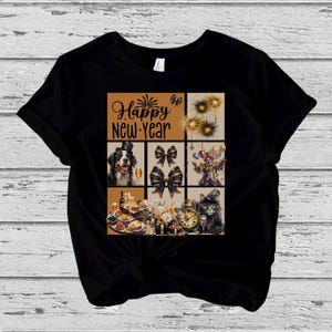 Happy New Year Panel T-Shirt, New Years Eve Celebration Party Tee, Festive Graphic Shirt for Ringing in the New Year, NYE Party Outfit