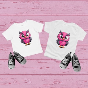 Pink owl tee, bird t-shirt, Whimsical design, Fun Animal tee, Adorable bird tee, Unique gift for kids, Cool toddlers & 6-24 months apparel