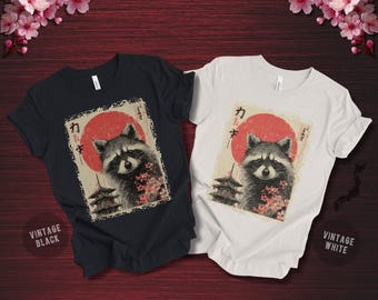 Vintage Japanese Raccoon Dog T-Shirt, Sacred Animal Tee, Tanuki Spirit, Symbol of Luck & Joy, Distressed Art Shirt Japan Mythology