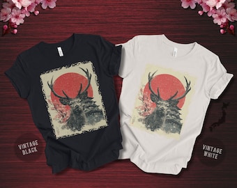 Vintage Japanese Deer T-Shirt, Sacred Animal Tee, Nara Shika Spirit, Symbol of Peace & Longevity, Distressed Art Shirt Japan Mythology