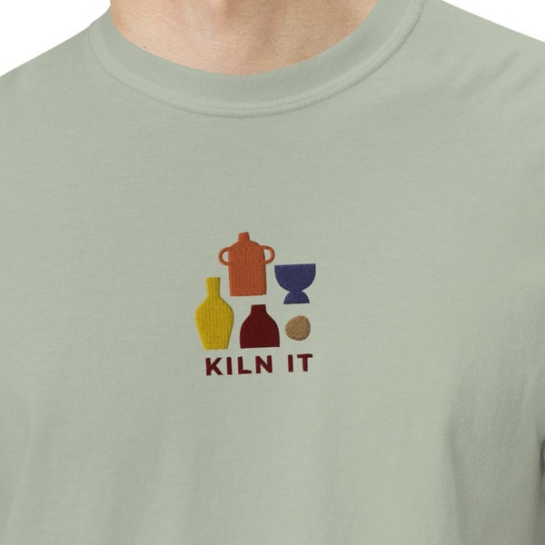 Kiln It Pottery Tshirt Comfort Colors Shirt Ceramics Artist Gift  Cotton Natural with Embroidered Pots Detail