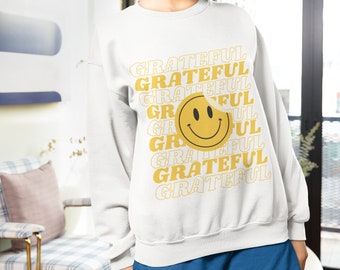 Grateful | Bright Yellow Smiley Face | Unisex Heavy Crewneck Sweatshirt