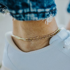 LYRA - Gold and Crystal Beaded Anklet / Chic Double Wrap Anklet / Stretchy Anklet / Dainty Bohemian Anklet / Minimalist / Boho Anklet / Gift