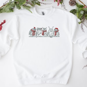Whimsical Winter Owls Embroidered Crewneck Sweatshirt | Funny Christmas Sweatshirt | Gift for Her | Funny Sayings Shirt | Funny Owl Sweater