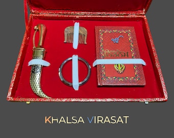 Caja de regalo sikh, conjunto de Kirpan Kanga Kada y Gutka Sahib, Sikh Kakar, artículos de regalo sikh