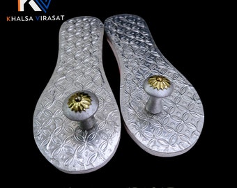 Cubierta de madera Khadama Silver, Khadau hecha a mano, zapatilla de madera india tradicional, zapatillas unisex, artículos religiosos indios,