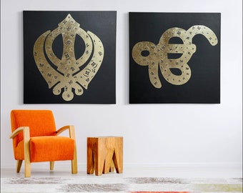 Arte de lámina de Khanda y Ek Onkar hecho a mano, conjunto de decoración sikh