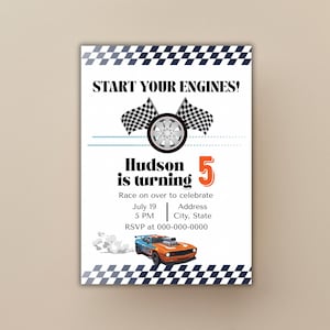 Faire-part d'anniversaire Hot Wheels | Invitation à une fête de voiture de course | Invitation d'anniversaire modifiable pour garçons | Invitation fête des voitures
