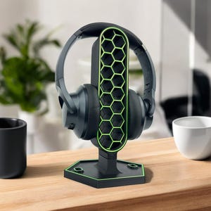 Futuristic Headphone Stand | Cyber Headset Holder | Charging Cable Slots | Gamer Gift | Gaming Room Decor | Modern Hex Honeycomb Aesthetic
