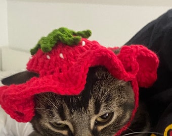 Chapeau au crochet chaton fraise