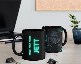 Valorant Jett Mug, Valorant Mug, Gamer Mug, Black Gamer Mug, Jett Mug, Gift for Gamer, Valorant Jett, Valorant Jett Merch, Valorant Gift