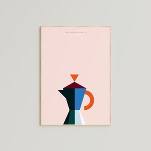 Stampa caffè Moka Pot, Poster di bevande minimaliste, Arredamento cucina, Poster retrò e vintage, Arredamento cucina, Illustrazione Bauhaus, Arte amante del caffè