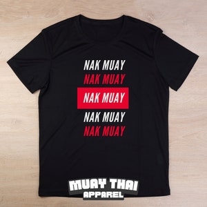 Nak Muay Red White, Muay Thai Shirt, Muay Thai T-Shirt, Muay Thai Short Sleeve, Black Shirt