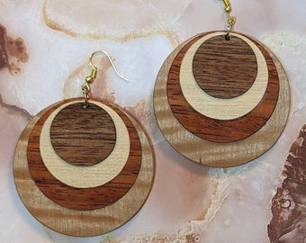 Wood Veneer Circular Drop Earrings