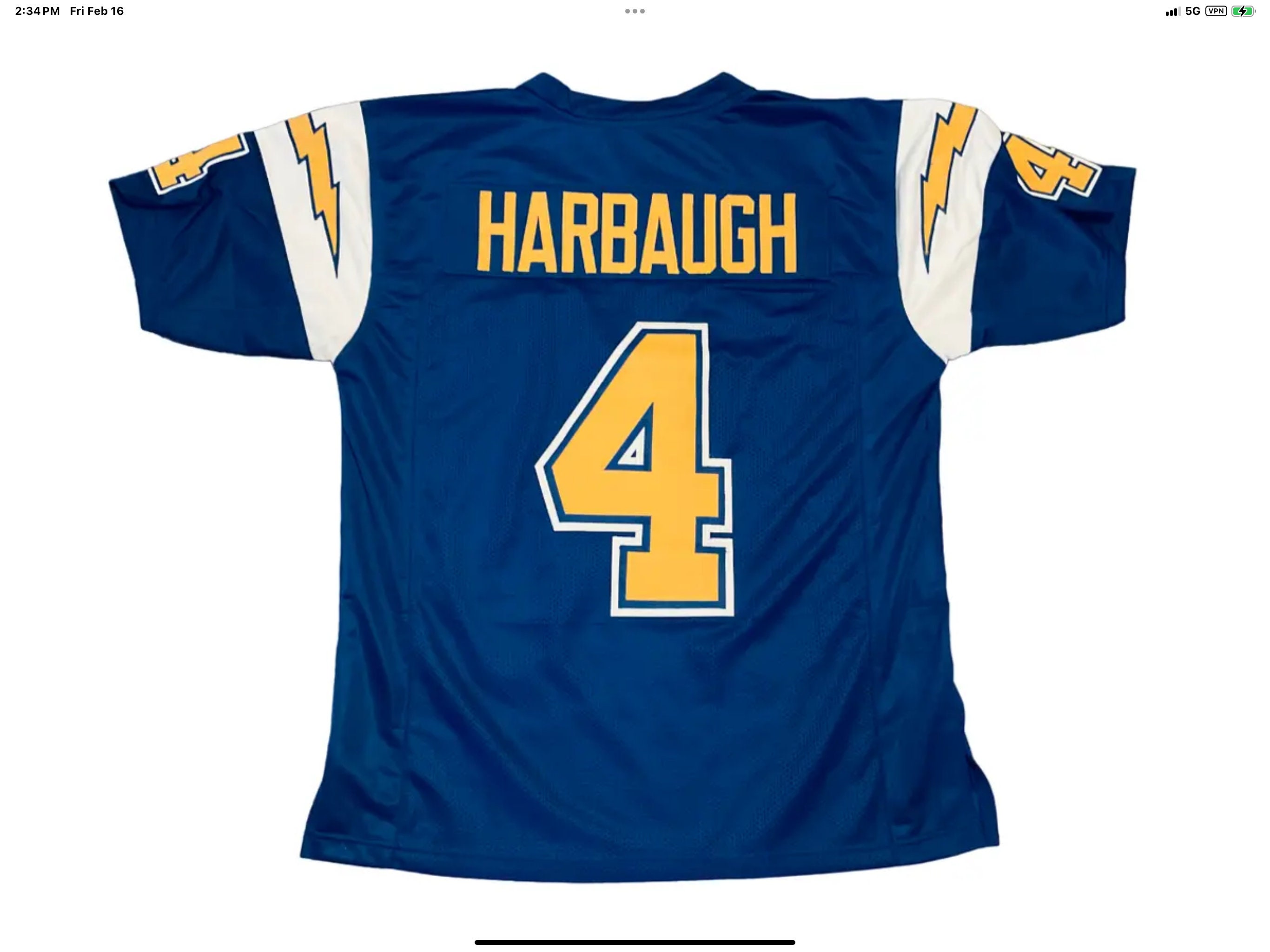 champion ブルーゲームシャツ　HARBAUGH 4番 New Jim Harbaugh #4 Custom Stitched Royal Blue Chargers Jersey