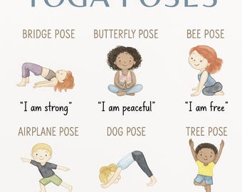 Pósteres de yoga tranquilo y afirmaciones diarias: actividades para el aula para niños, descarga instantánea.